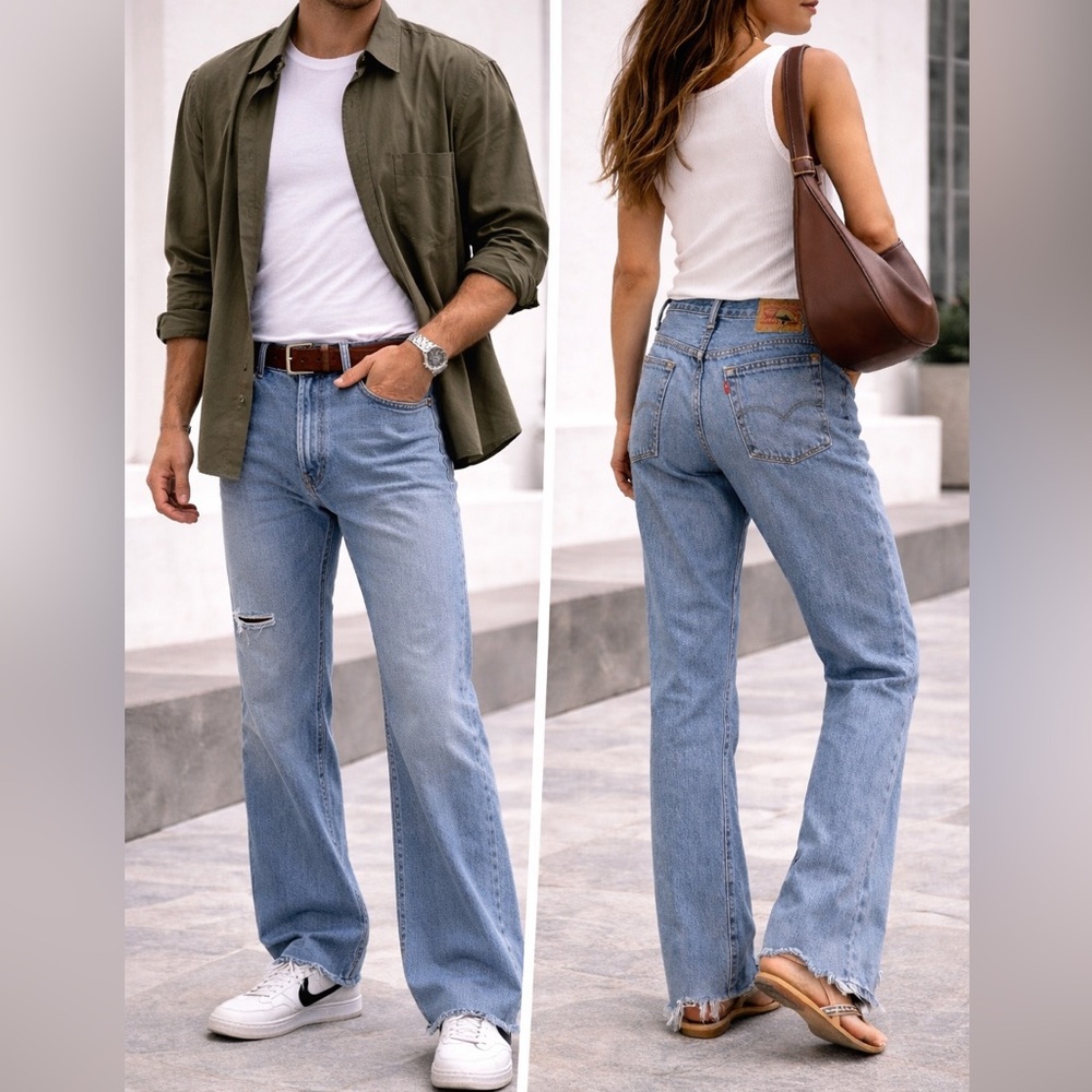 Vintage Levi’s 517‎ Bootcut Jeans Red Tab 38x32 Classic Lightwash Western Denim